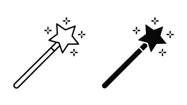 Vector illustration of magic wand icon set, vector illustration of wizard stick with star on a transparent background