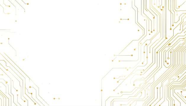 Abstract gold printed circuit board pattern design with technology electronic hardware computer abstract microchip background connectivity geometric industry engineering infrastructure