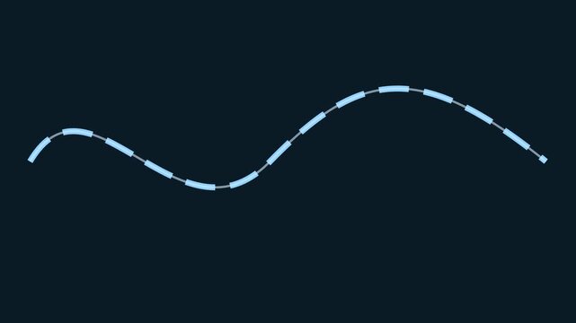 Minimalist animated wave path with segmented line on dark animation 4k background, motion