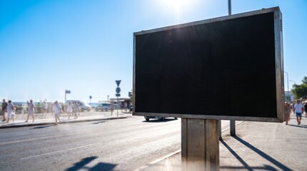 Fototapeta premium Blank digital street sign mockup template during extreme urban heatwave