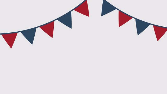 Red and Blue Bunting Flags Animation on Grey Background