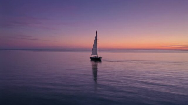 Majestic sailboat arctic sunset voyage on calm sea waters at twilight