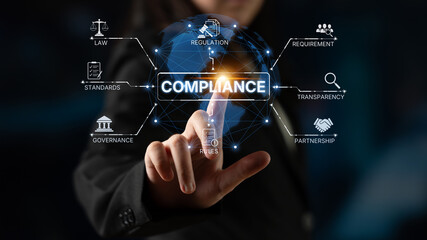 Fototapeta premium Compliance ensures alignment with standards, laws, and policies. A strong compliance system helps enforce regulation, protect organizations, and improve global compliance transparency. Spline