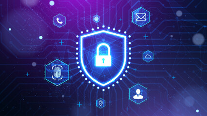 Cybersecurity system. Personal data and network protection. Digital protection shield with shield and padlock © AF DigitalArtStudio