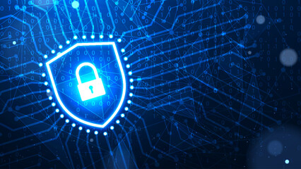 Cybersecurity system. Personal data and network protection. Digital protection shield with shield and padlock © AF DigitalArtStudio