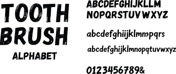 Obraz premium Tooth Brush font icon collection, textured alphabet artwork design, bold motif concept, typography theme illustration, flat vector illustration