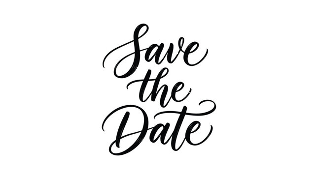 Elegant black calligraphy text stating save the date written in a beautiful modern script style