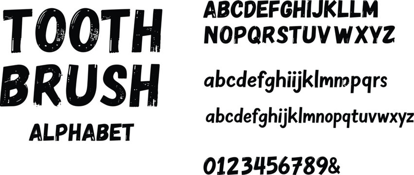 Tooth Brush font icon collection, textured alphabet artwork design, bold motif concept, typography theme illustration, flat vector illustration