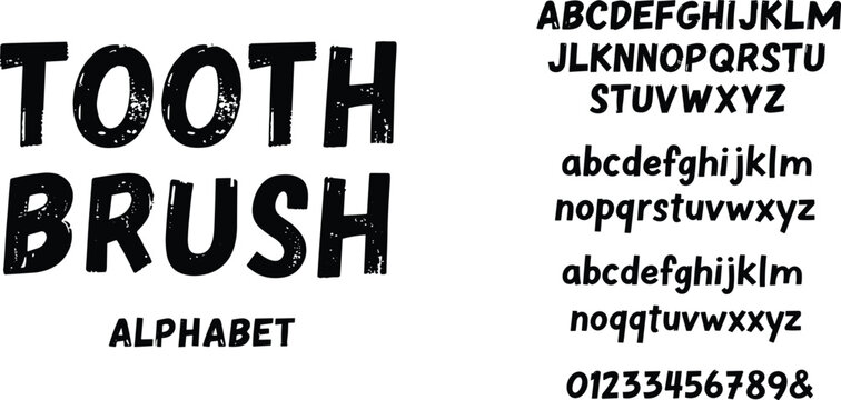 Tooth Brush alphabet font icon collection, textured typography artwork design, creative motif concept, lettering theme illustration, flat vector illustration