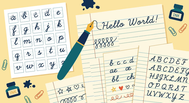 Handwriting Practice: Calligraphy, Alphabets, and Pen on Lined Paper