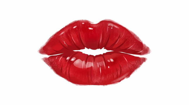 A 3D vector illustration of red lips leaving a glossy kiss mark.