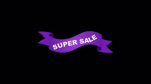 Set of ribbon super sale banner animation on a transparent background, Animated sale ribbon banner pack with alpha channel