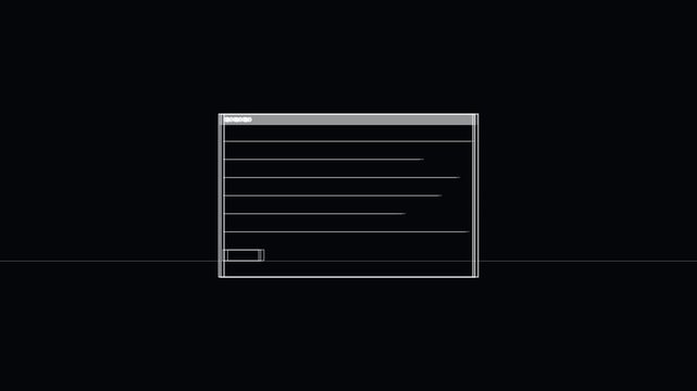 Minimalist wireframe computer window interface animation for tech ui 4k software
