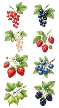Botanical Watercolor Berries Illustration Set