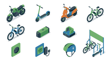 Collection of colorful flat design icons representing various modes of transportation and travel. © sep