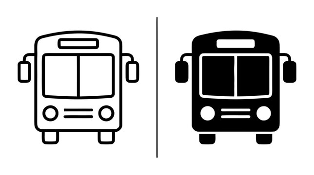Vector illustration of bus icon set, front view of public transport vehicle on a transparent background