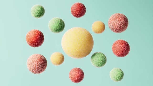 Colorful Spheres Floating Against a Soft Blue Background.