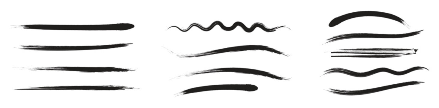 Hand drawn chalk underline and swirl lines. Crayon brush strokes, wavy and spiral scrawls isolated on white background.