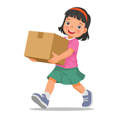 Little girl carrying a cardboard box