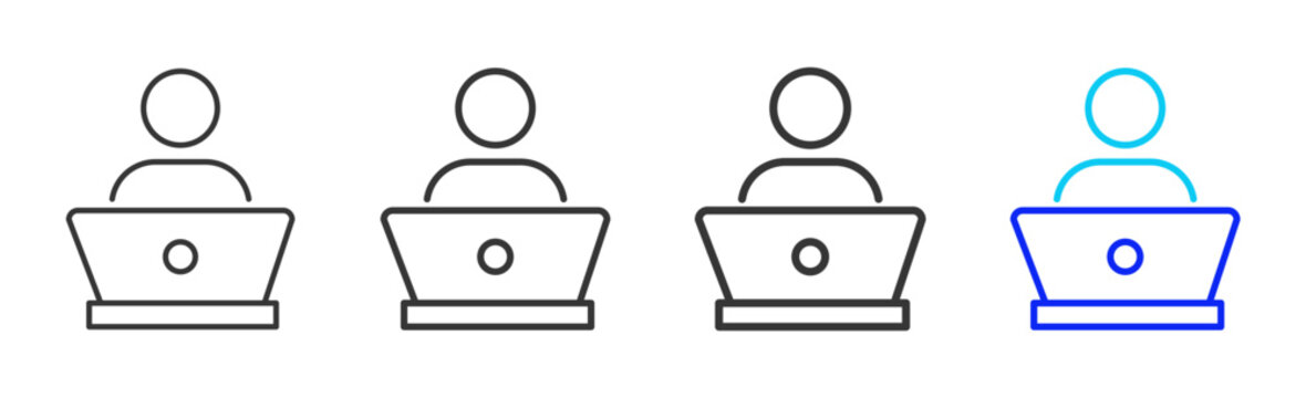 Laptop Support Icon Collection Creative Outline Style for Customer Support Help Desk Technical Support Live Chat Contact Center IT Service FAQ Website Vector Icons
