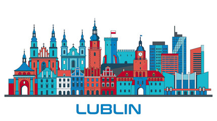 Obraz premium Lublin Skyline Illustration: Historic and Modern Architecture