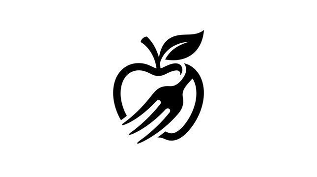 Black apple with hand logo symbol.