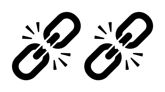 Vector illustration of broken chain link icon set, vector illustration of a severed connection on a transparent background