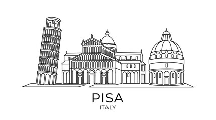 Obraz premium Pisa Italy Skyline: Leaning Tower, Cathedral, Baptistery - Simple Line Art