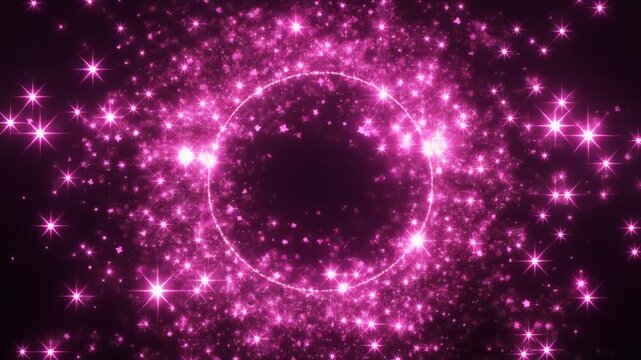 Beautiful pink particle ring with sparkling stars on black background 黒背景に美しく輝くピンクの星のパーティクルリング動画 フルhd