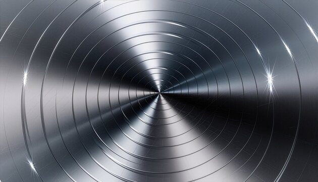 Perfect conical gradient background with a sharp metallic reflective texture. Creating a 3D cone effect with a rotation blend of platinum silver, dark steel, and chrome highlights.