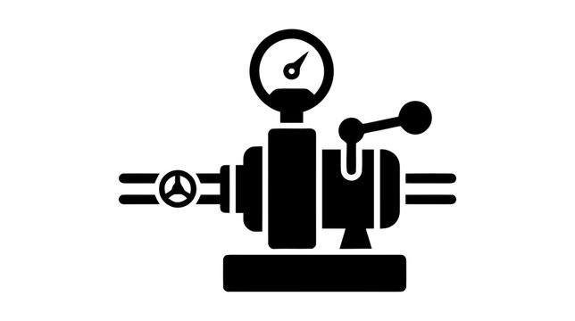 Vector illustration of industrial pump with pressure gauge and valve on a transparent background