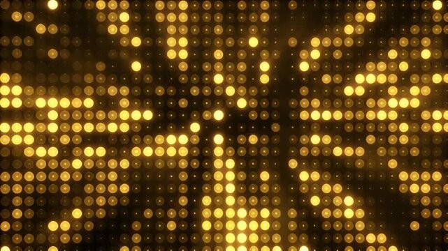 Abstract golden led flashing light dots panel grid animation 抽象的な金色のLEDライトドットが点滅するグリッドパネル背景 フルhd