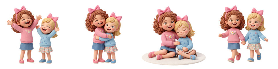 Fototapeta premium Cute 3D Cartoon Sister Characters Laughing