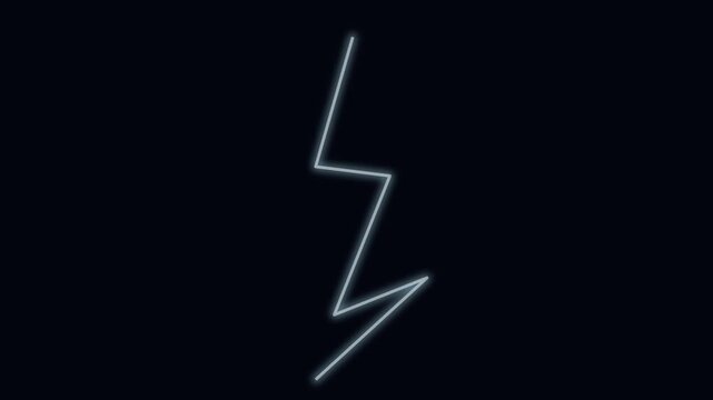 Glowing neon lightning bolt symbol animation on dark 4k background