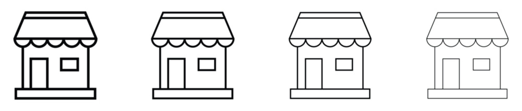 Set of black outline shop store market icons symbols