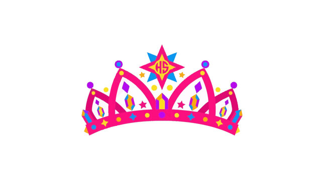 Colorful Princess Tiara Illustration with HS Monogram