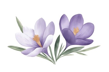 Obraz premium Delicate purple and white flowers with green leaves