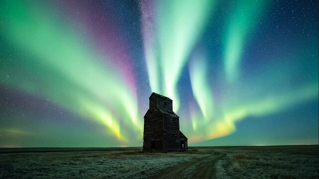 Aurora borealis over rock formation.