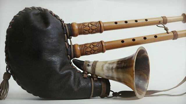 Traditional Belarusian Duda Bagpipe Isolated on White Background