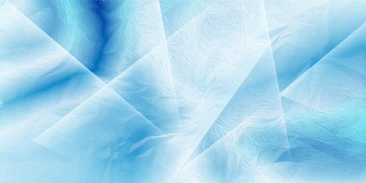 modern abstract blue background design with layers of textured white transparent material in triangle diamond and squares shapes in random geometric pattern