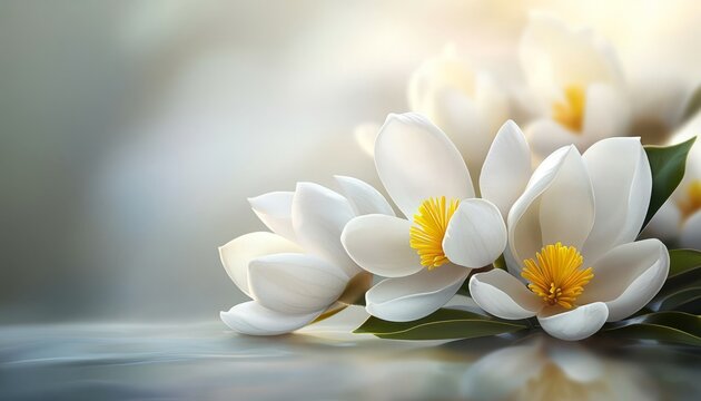 The delicate petals of magnolia flowers add elegance to the background.