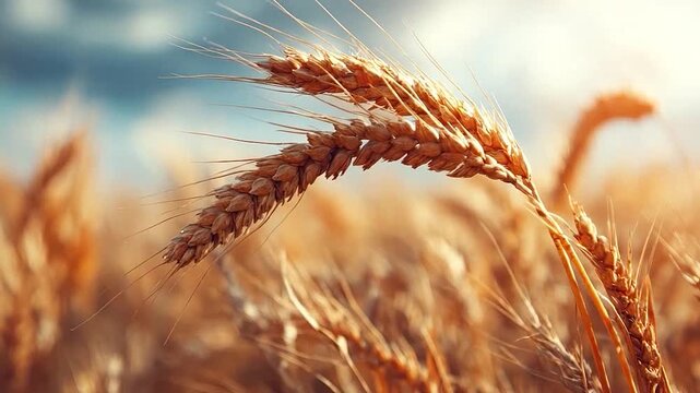 Golden wheat field under a bright sky during a sunny day