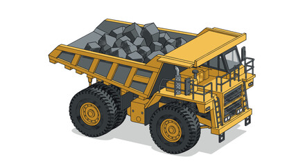 Large Yellow Mining Dump Truck Transporting Gravel at Construction Site. © Sobo
