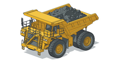 Large Yellow Mining Dump Truck Transporting Heavy Load at Construction Site. © Sobo
