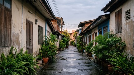 Fototapeta premium Quiet Thai Alley After Rain