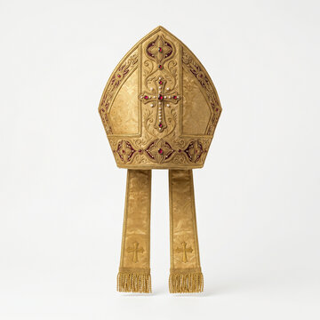Bishop's hat with ornate design isolated on white  