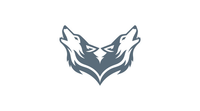 Minimalist Two Howling Wolf Heads Logo Design