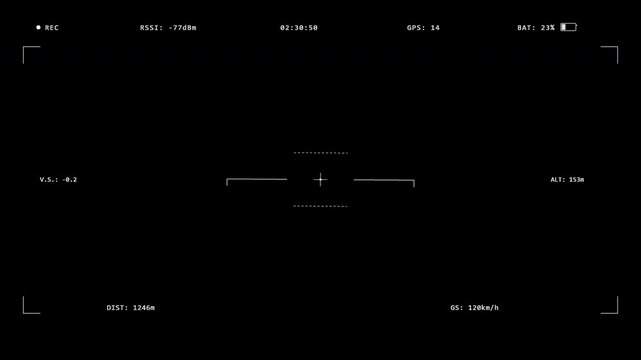 drone camera recording interface monochrome clean flight osd telemetry dashboard aerial footage 4K