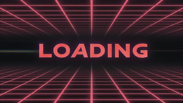 Retro Computer Font Loading Text Flashing on Grid Background Animation