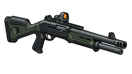 Fototapeta premium Modern Black Tactical Shotgun with Scope and Stock.